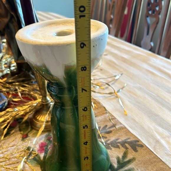 Vintage Pottery Green & White Taper Candle Holders Christmas Wedding Home Decor - Picture 9 of 9